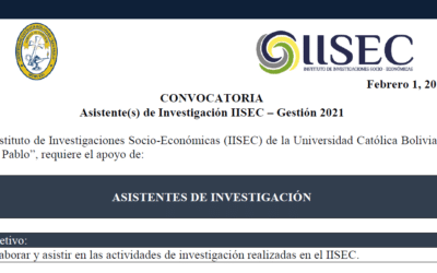 Convocatoria Asistente(s) de Investigación IISEC – Gestión 2021