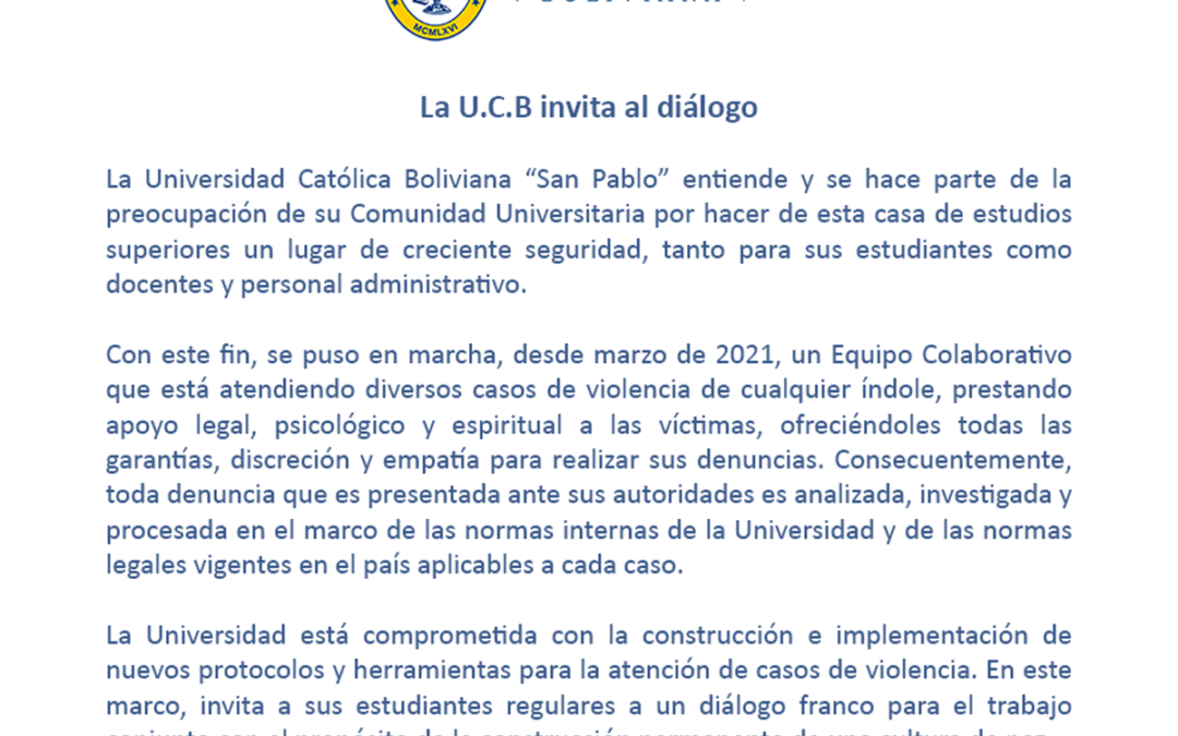 La U.C.B. invita al diálogo