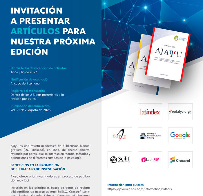 CONVOCATORIA PARA PRESENTAR ARTÍCULOS PARA NUESTRA PRÓXIMA EDICIÓN EN AJAYU