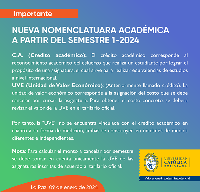 Nueva nomenclatura académica a partir del semestre 1-2024