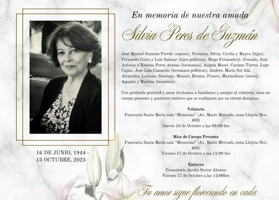Obituario: Sra. Silvia Amparo Peres Arenas de Guzmán